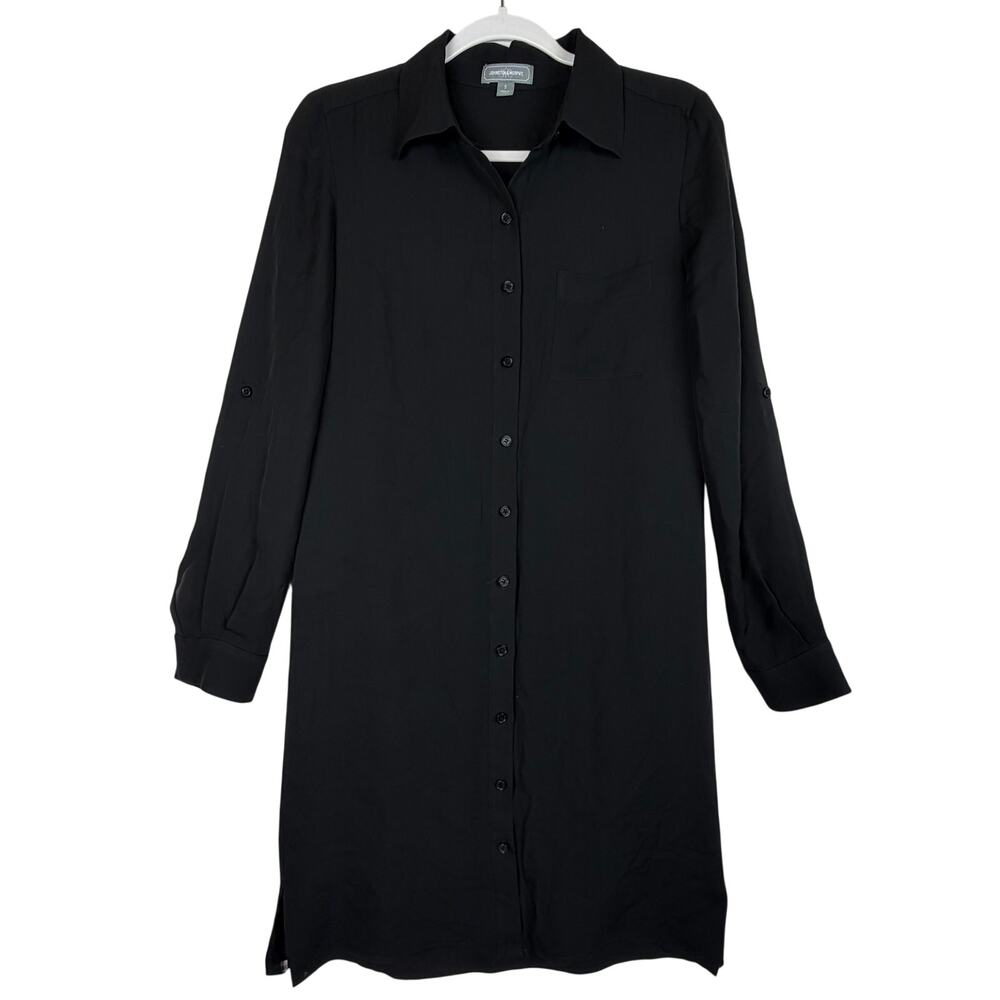Johnston & Murphy Shirt Dress Silk Button Long Sleeve Women Small Black Workwear